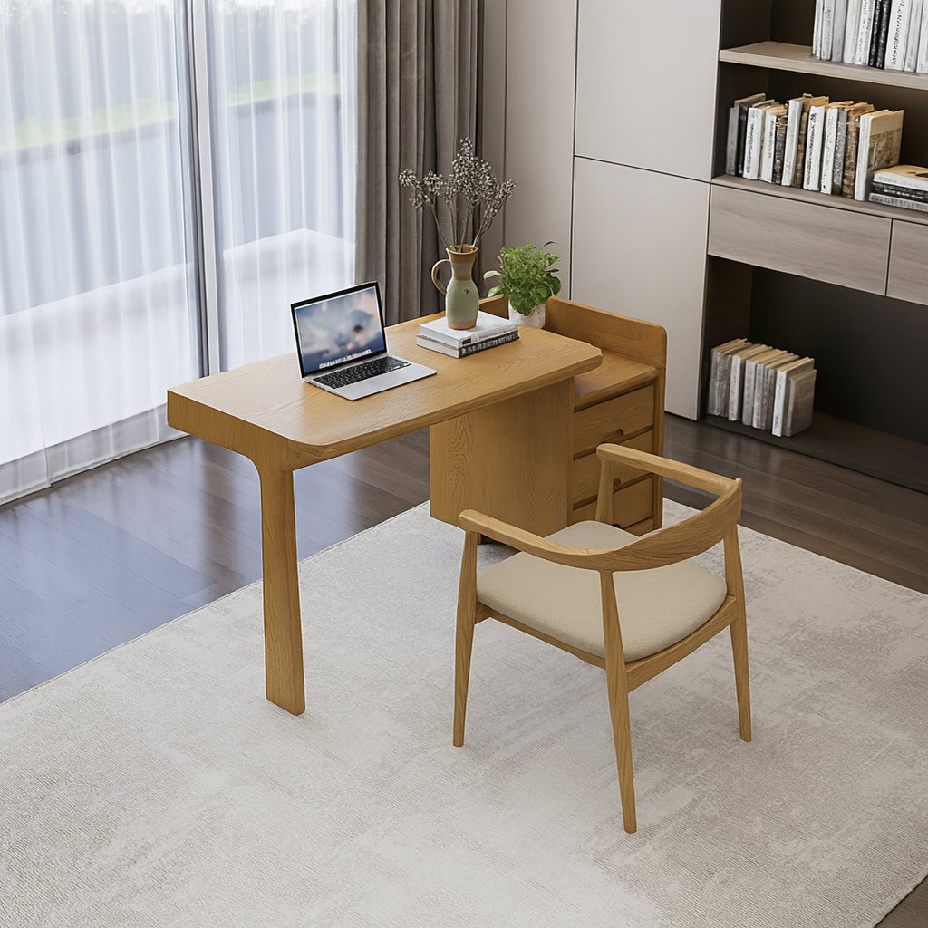 Mid-Century Wooden Desk With Curved Edge Top