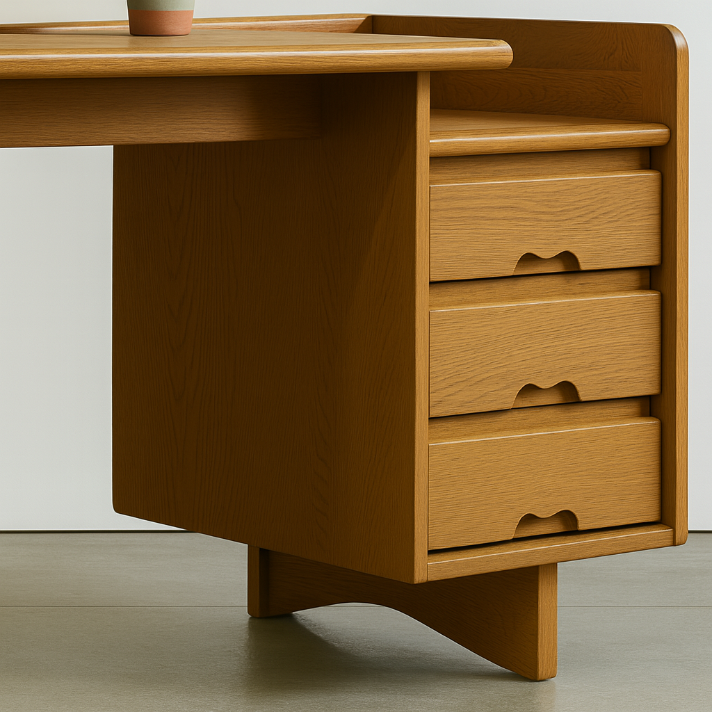 Mid-Century Wooden Desk With Curved Edge Top