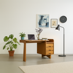 Mid-Century Wooden Desk With Curved Edge Top