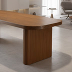 Mid-Century Wooden Dining Table With Rounded Top And Fluted Pedestal Base For Dining Room