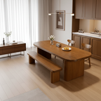 Mid-Century Wooden Dining Table With Rounded Top And Fluted Pedestal Base For Dining Room