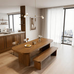 Mid-Century Wooden Dining Table With Rounded Top And Fluted Pedestal Base For Dining Room