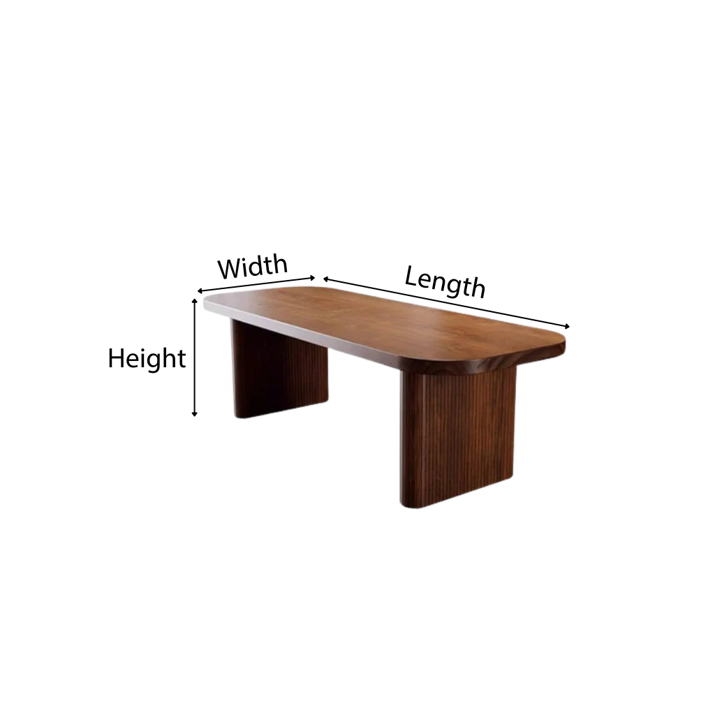 Mid-Century Wooden Dining Table With Rounded Top And Fluted Pedestal Base For Dining Room