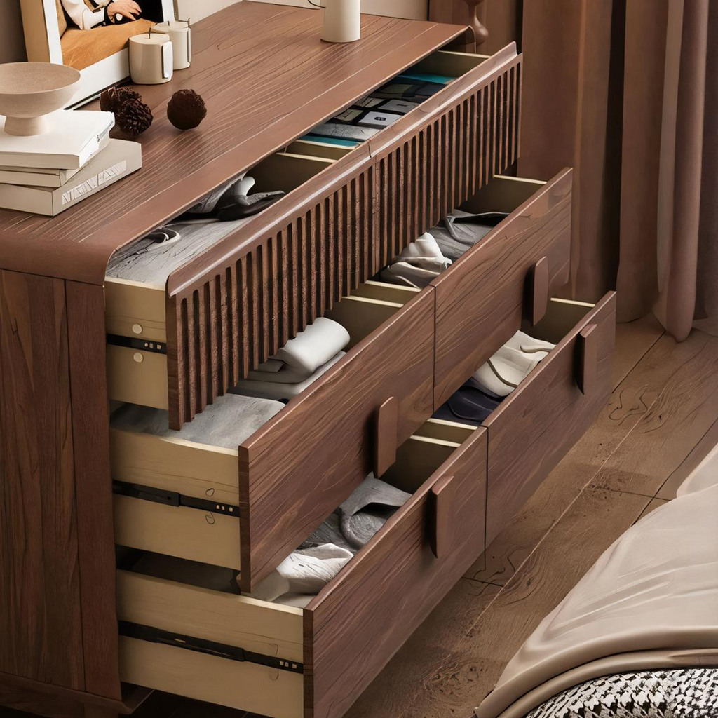 Mid-Century Wooden Dresser With Fluted Top Panel