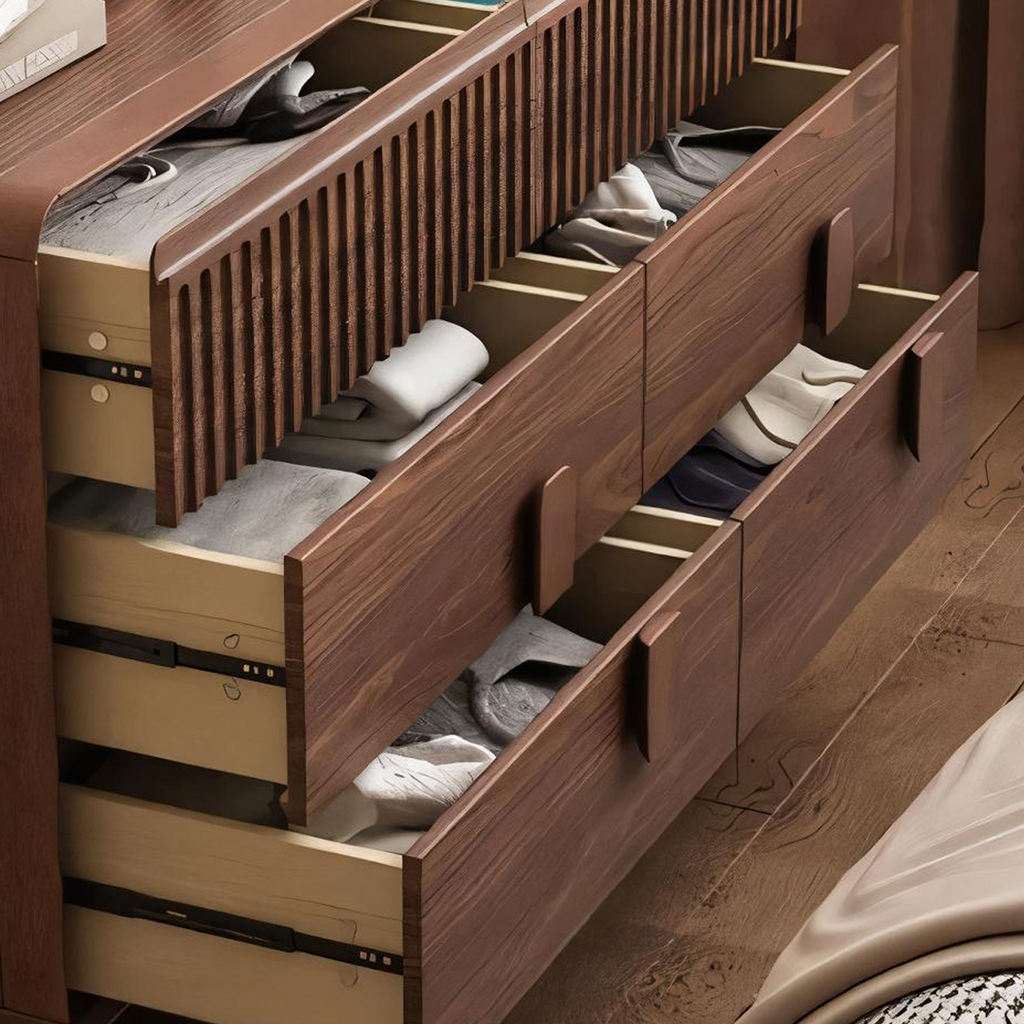 Mid-Century Wooden Dresser With Fluted Top Panel