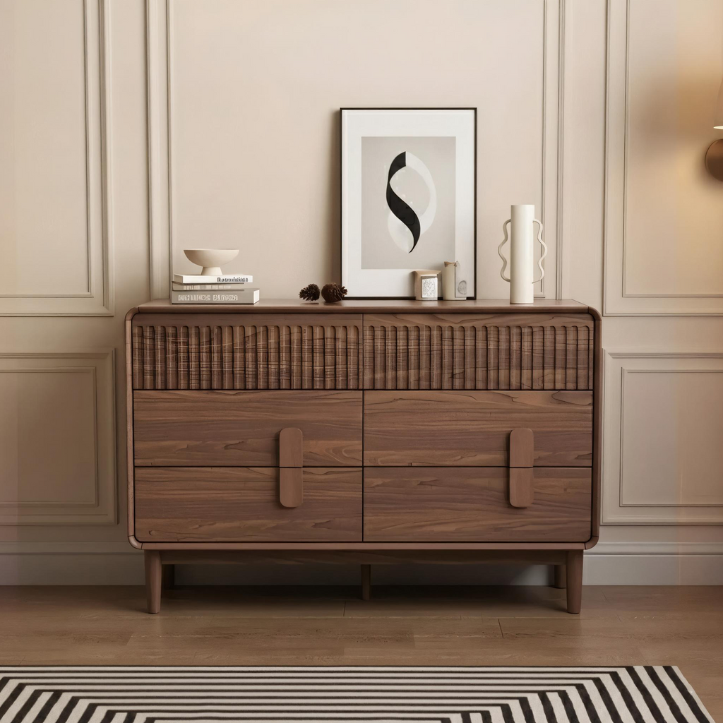 Mid-Century Wooden Dresser With Fluted Top Panel