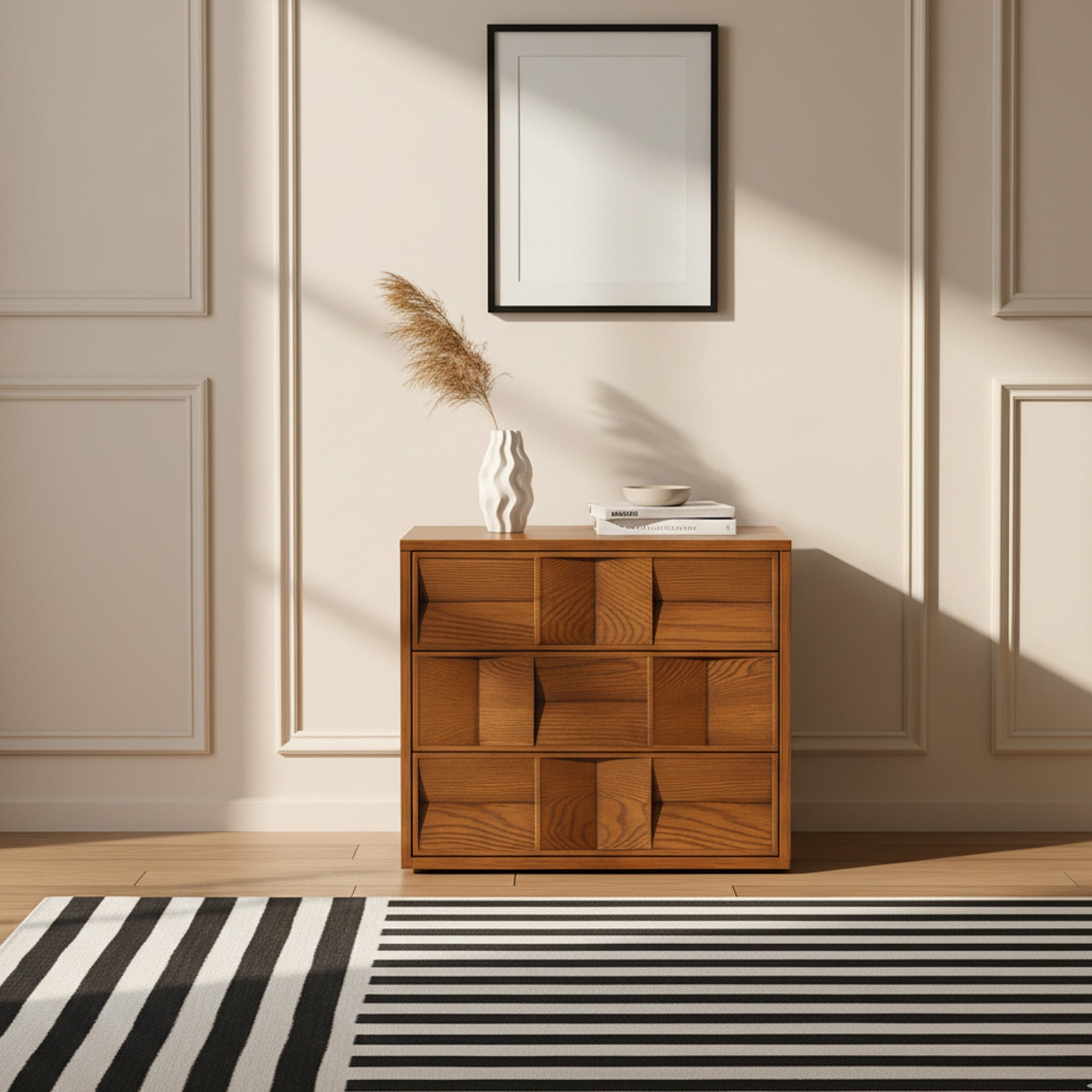 Mid-Century Wooden Dresser With Geometric