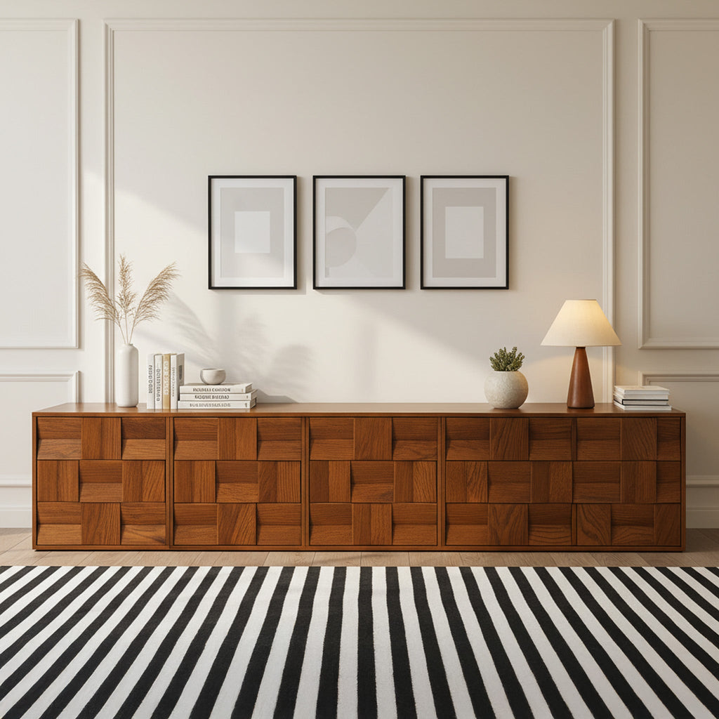 Mid-Century Wooden Dresser With Geometric