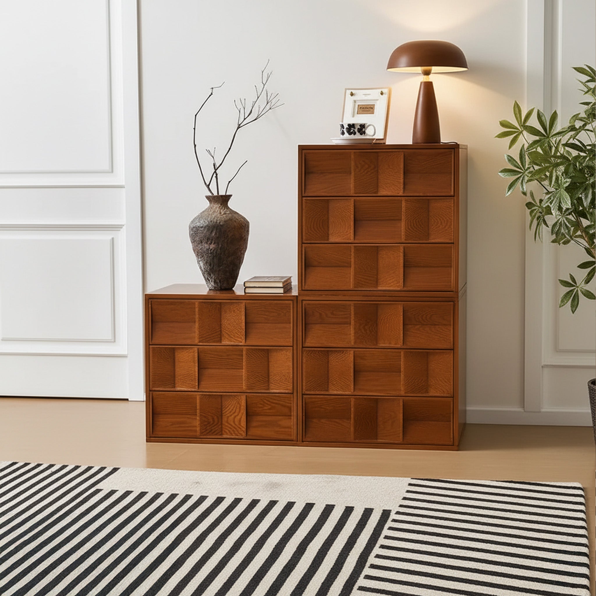 Mid-Century Wooden Dresser With Geometric