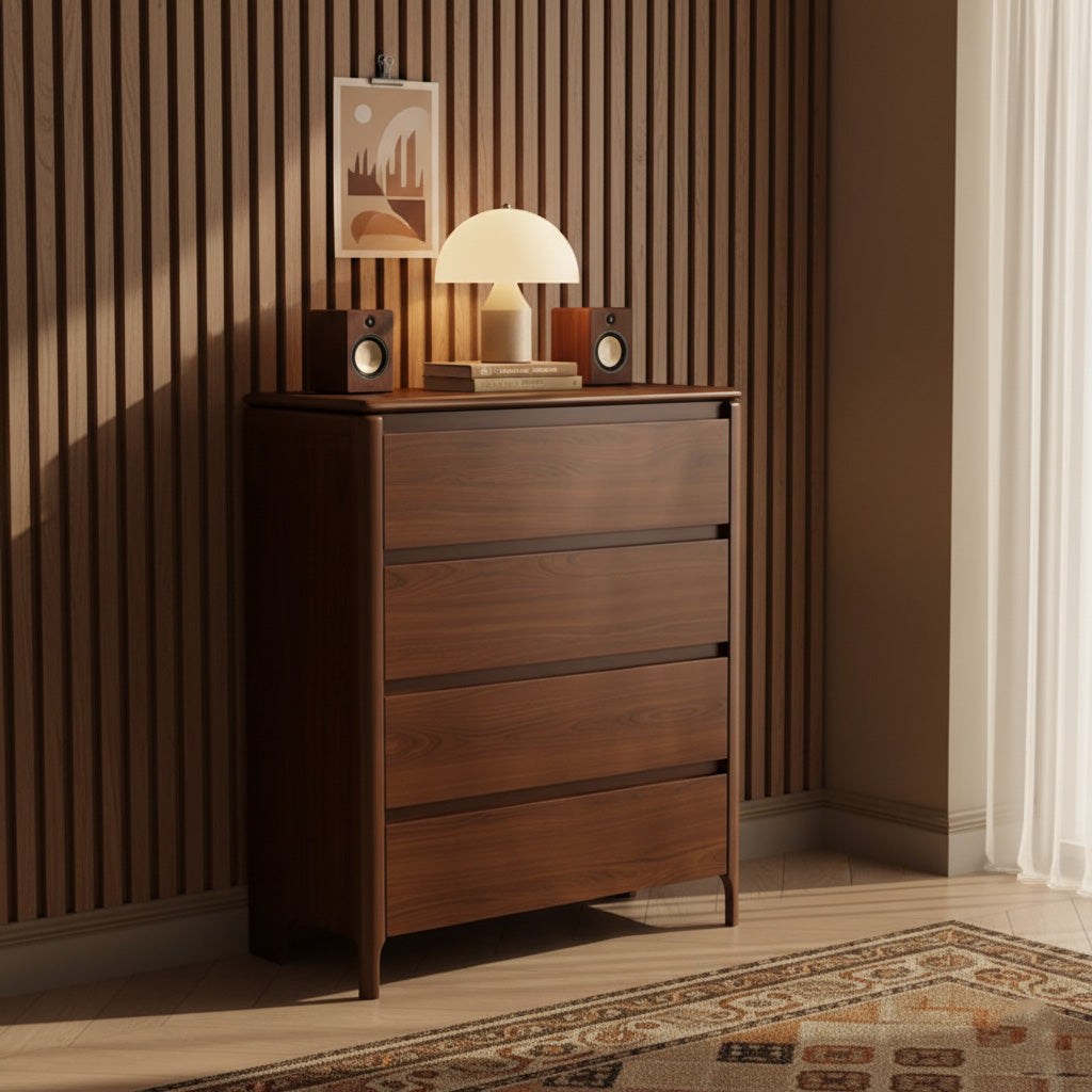 Mid-Century Wooden Dresser With Rounded Corners
