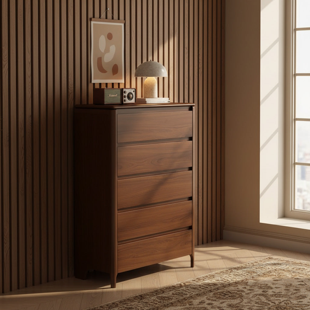 Mid-Century Wooden Dresser With Rounded Corners