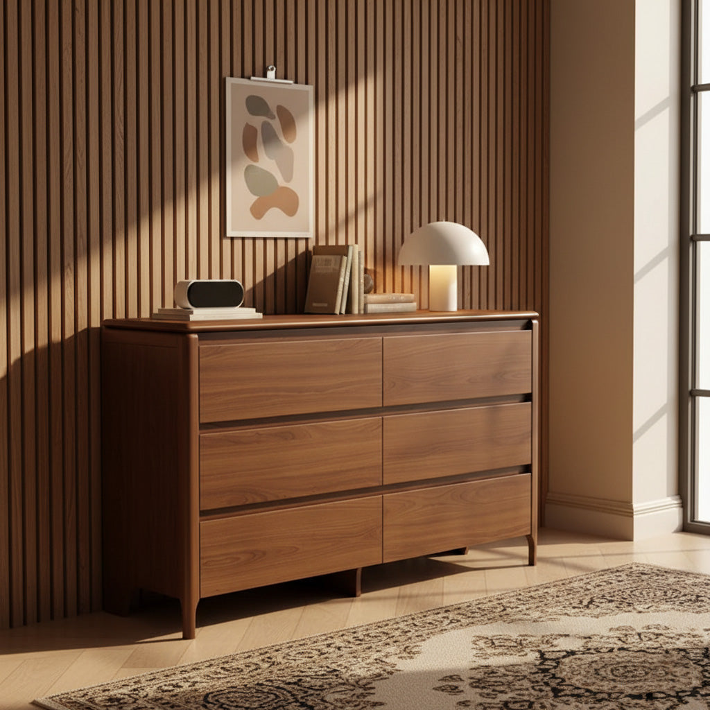 Mid-Century Wooden Dresser With Rounded Corners