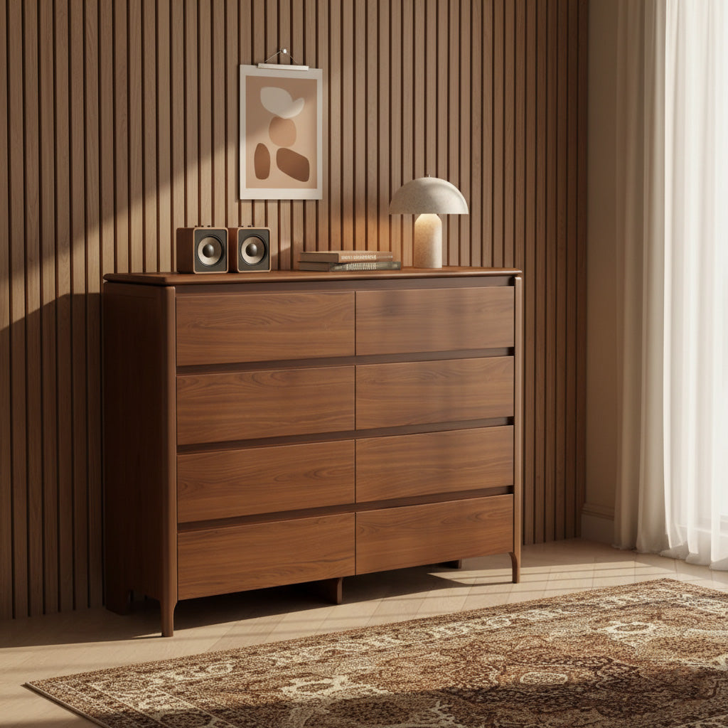 Mid-Century Wooden Dresser With Rounded Corners
