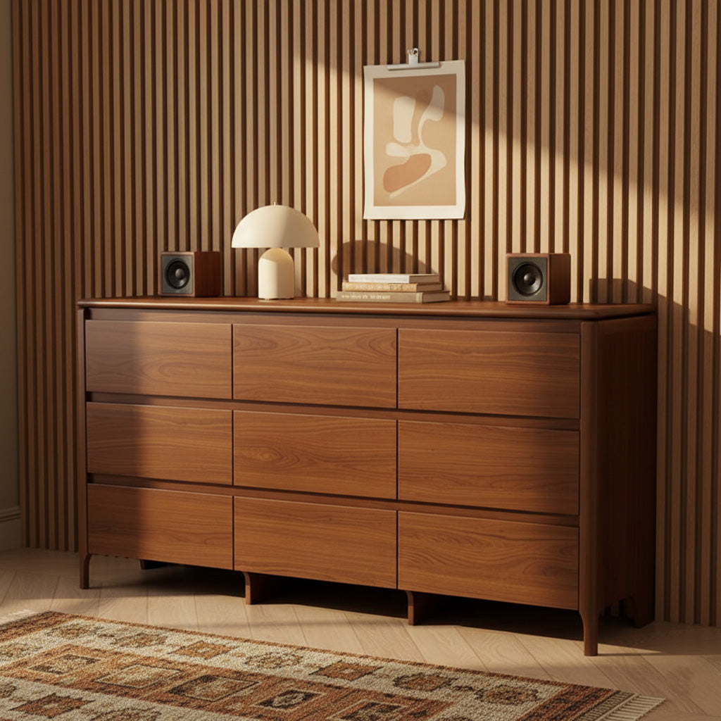 Mid-Century Wooden Dresser With Rounded Corners