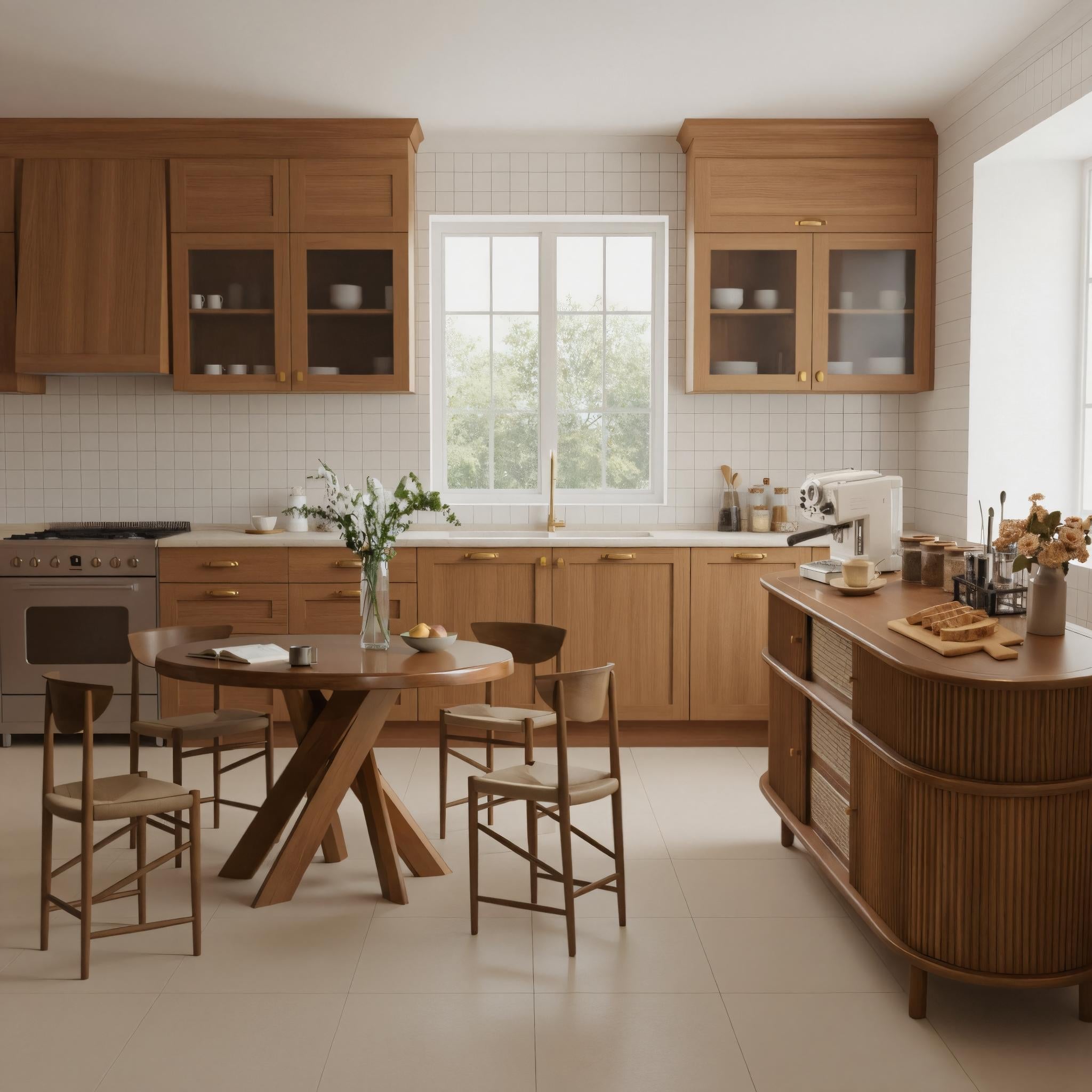 Mid-Century Wooden Fluted Sideboard Cabinet With Rattan