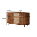 Mid-Century Wooden Fluted Sideboard Cabinet With Rattan