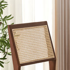 Mid-Century Wooden Folding Dining Chair With Woven Cane