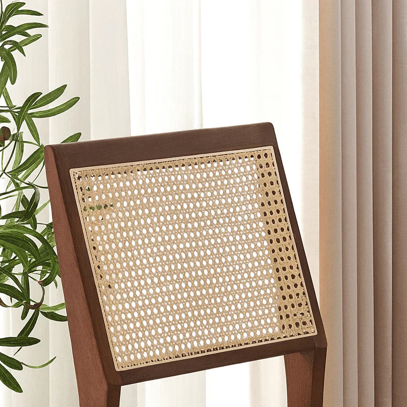 Mid-Century Wooden Folding Dining Chair With Woven Cane