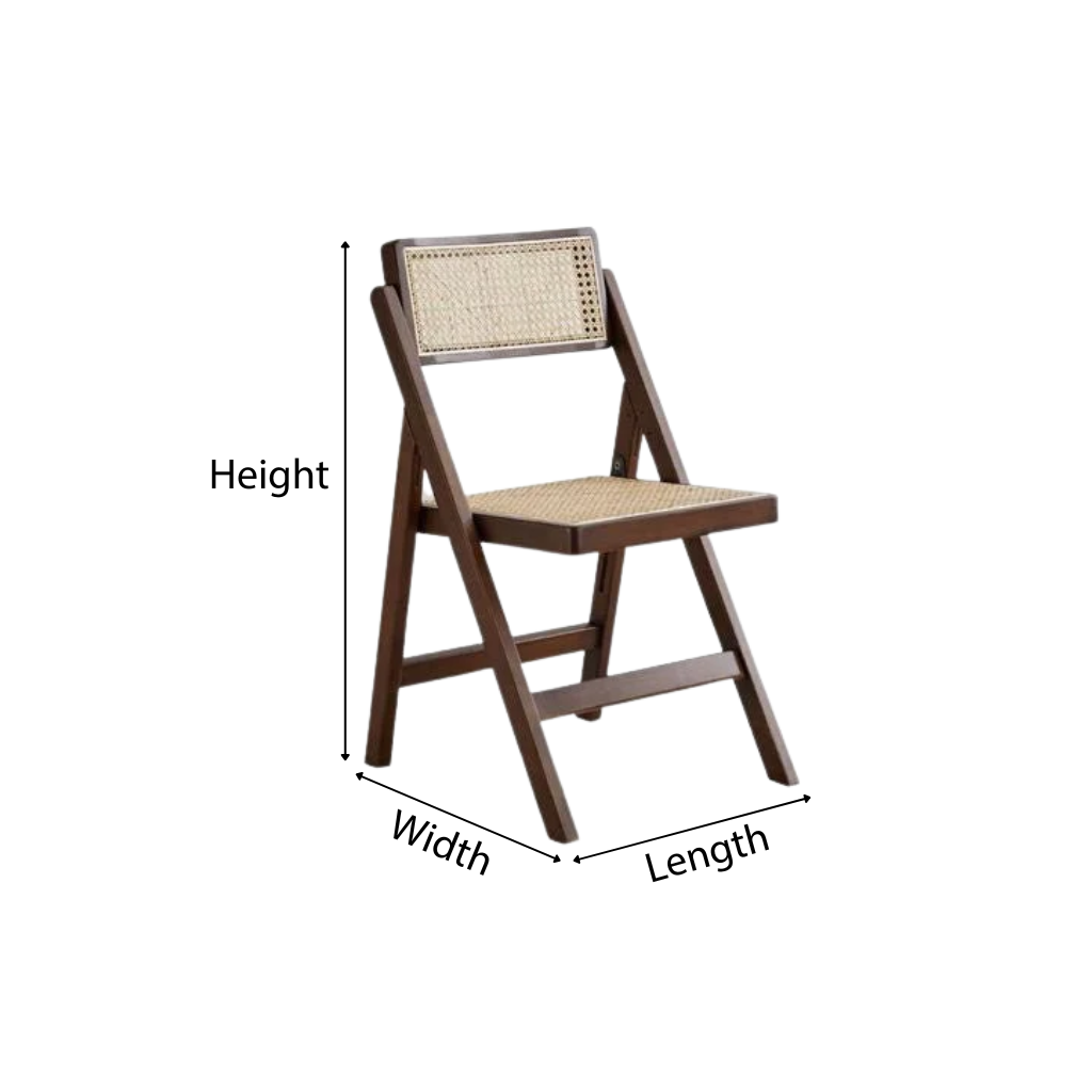 Mid-Century Wooden Folding Dining Chair With Woven Cane