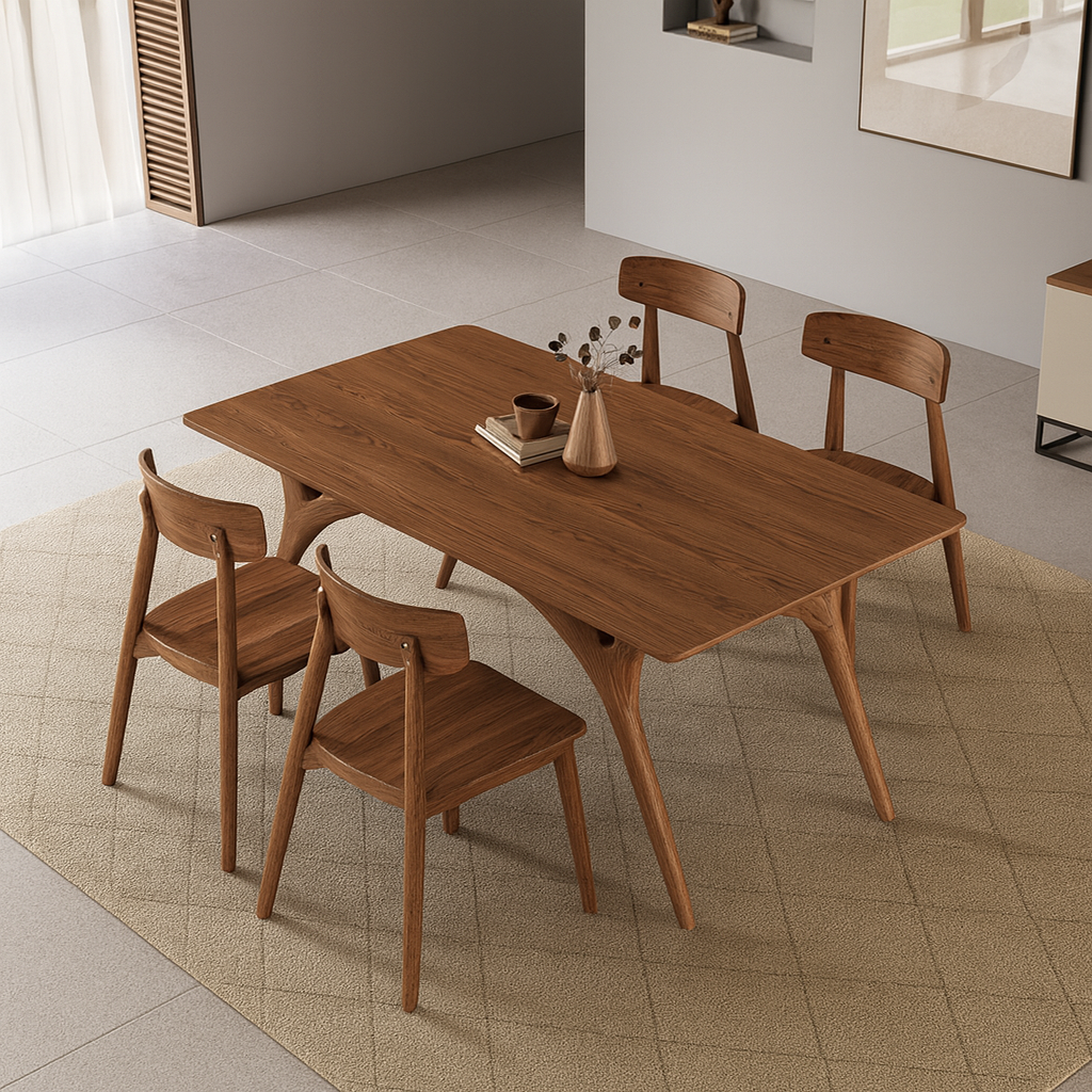 Mid-Century Wooden Oval Dining Table With Arched Leg Base For Dining Room