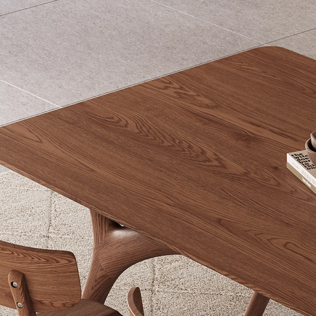 Mid-Century Wooden Oval Dining Table With Arched Leg Base For Dining Room