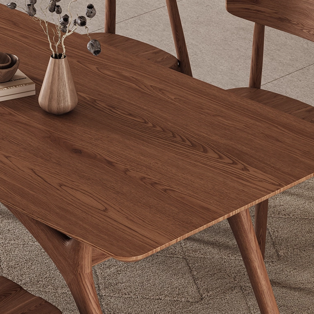 Mid-Century Wooden Oval Dining Table With Arched Leg Base For Dining Room