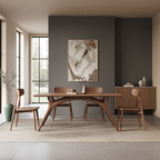 Mid-Century Wooden Oval Dining Table With Arched Leg Base For Dining Room