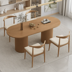 Mid-Century Wooden Oval Dining Table With Fluted Double Pedestal Base For Dining Room