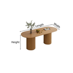 Mid-Century Wooden Oval Dining Table With Fluted Double Pedestal Base For Dining Room