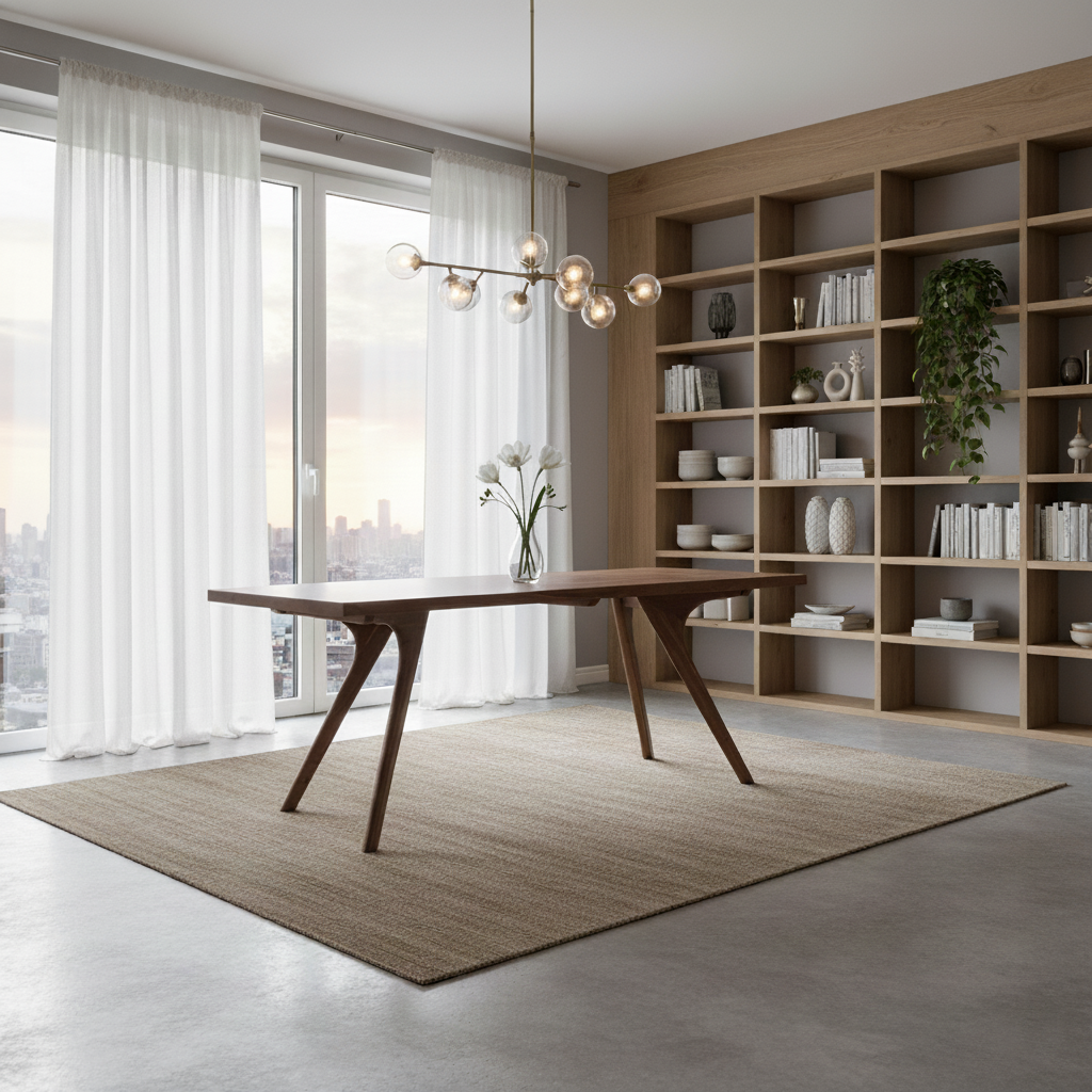 Mid-Century Wooden Rectangular Dining Table With Angled Legs For Dining Room