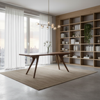 Mid-Century Wooden Rectangular Dining Table With Angled Legs For Dining Room