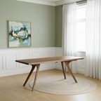 Mid-Century Wooden Rectangular Dining Table With Angled Legs For Dining Room