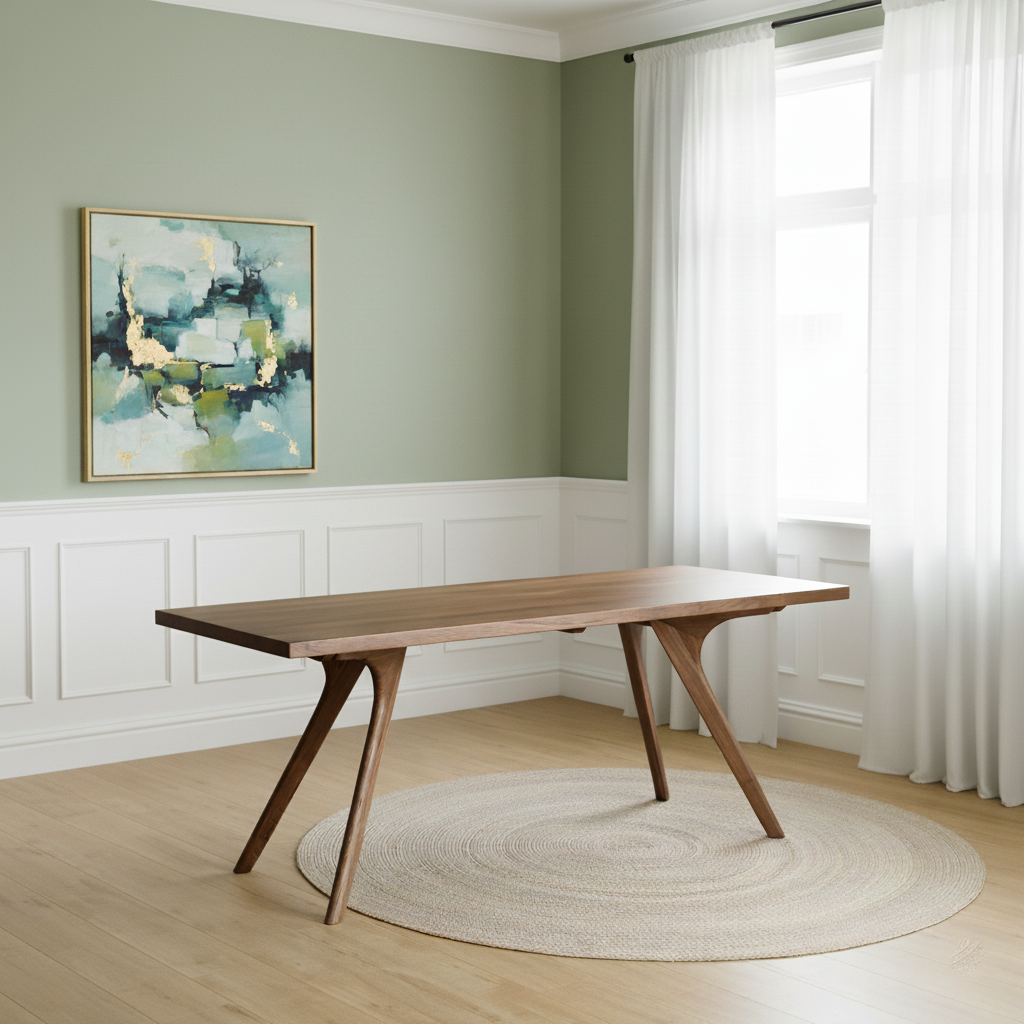 Mid-Century Wooden Rectangular Dining Table With Angled Legs For Dining Room