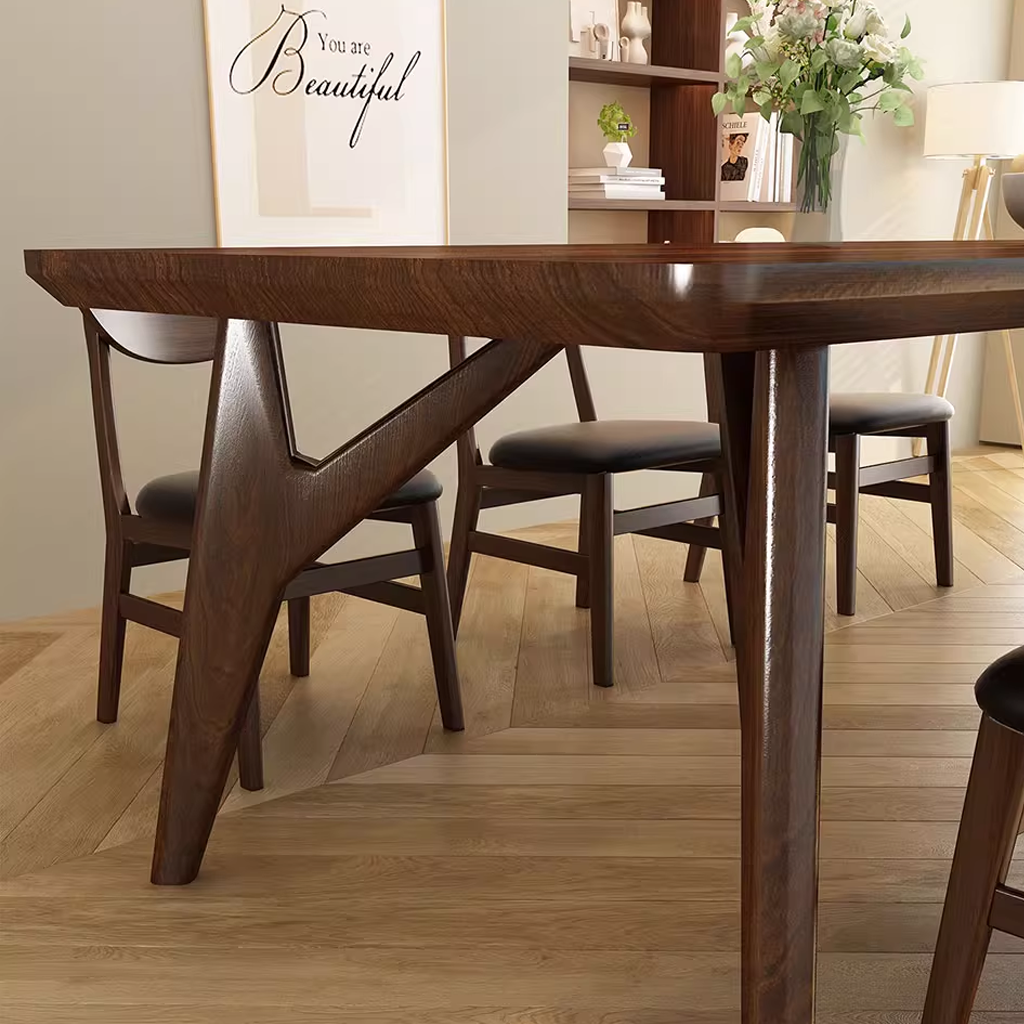 Mid-Century Wooden Rectangular Dining Table With Sculpted Legs For Dining Room