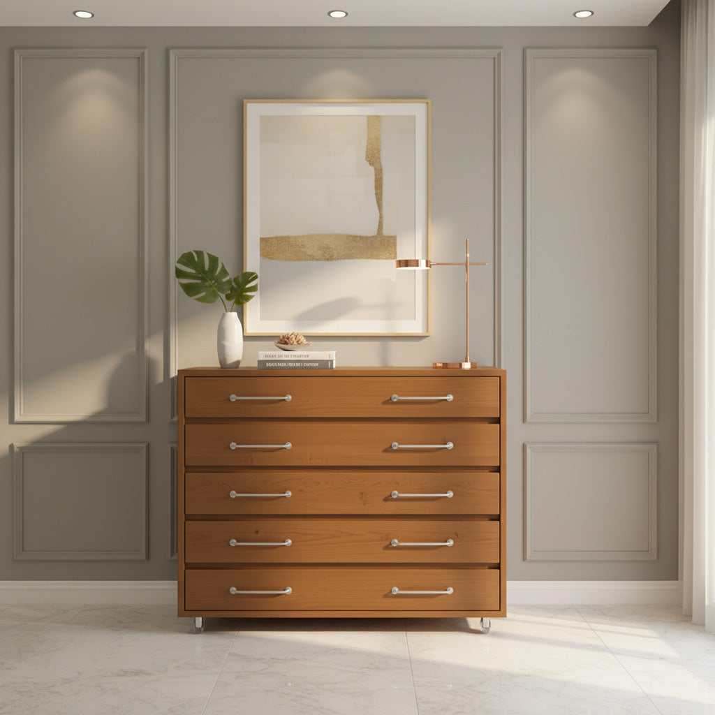 Mid-Century Wooden Rolling Dresser