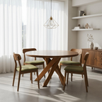 Mid-Century Wooden Round Dining Table With Interlocking Base