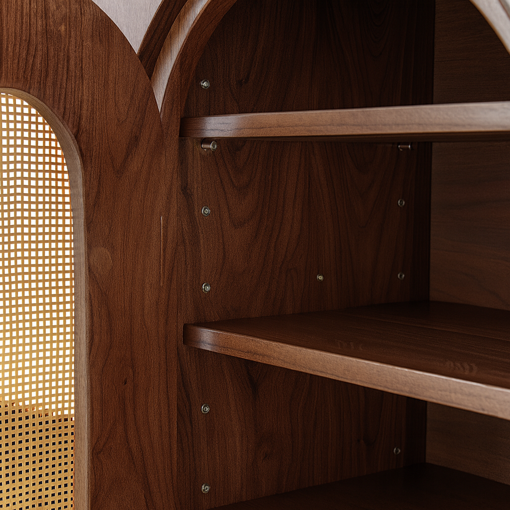 Mid-Century Wooden Sideboard With Arched Textured Doors