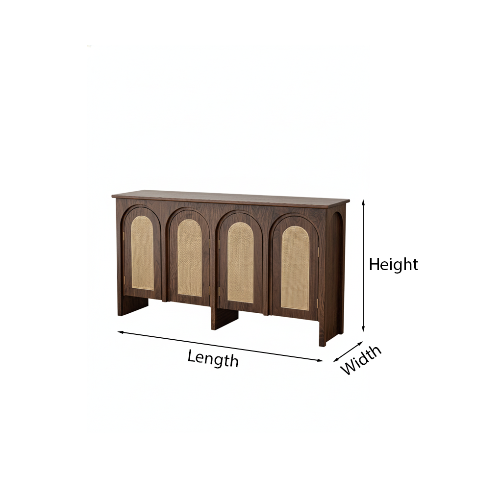 Mid-Century Wooden Sideboard With Arched Textured Doors