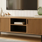 Mid-Century Wooden TV Stand With Fluted Doors