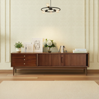 Mid-Century Wooden TV Stand With Fluted Doors And Storage Drawers