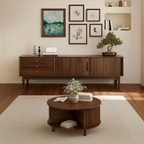 Mid-Century Wooden TV Stand With Fluted Doors And Storage Drawers