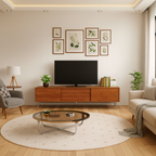 Mid-Century Wooden TV Stand With Metal Base For Living Room