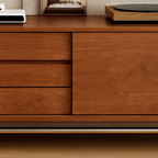 Mid-Century Wooden TV Stand With Metal Base For Living Room