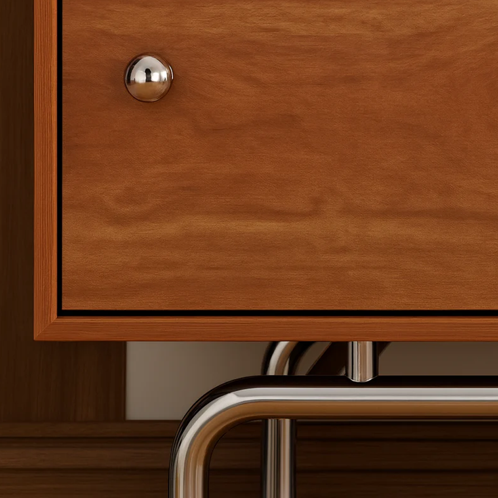 Mid-Century Wooden TV Stand With Metal Base For Living Room