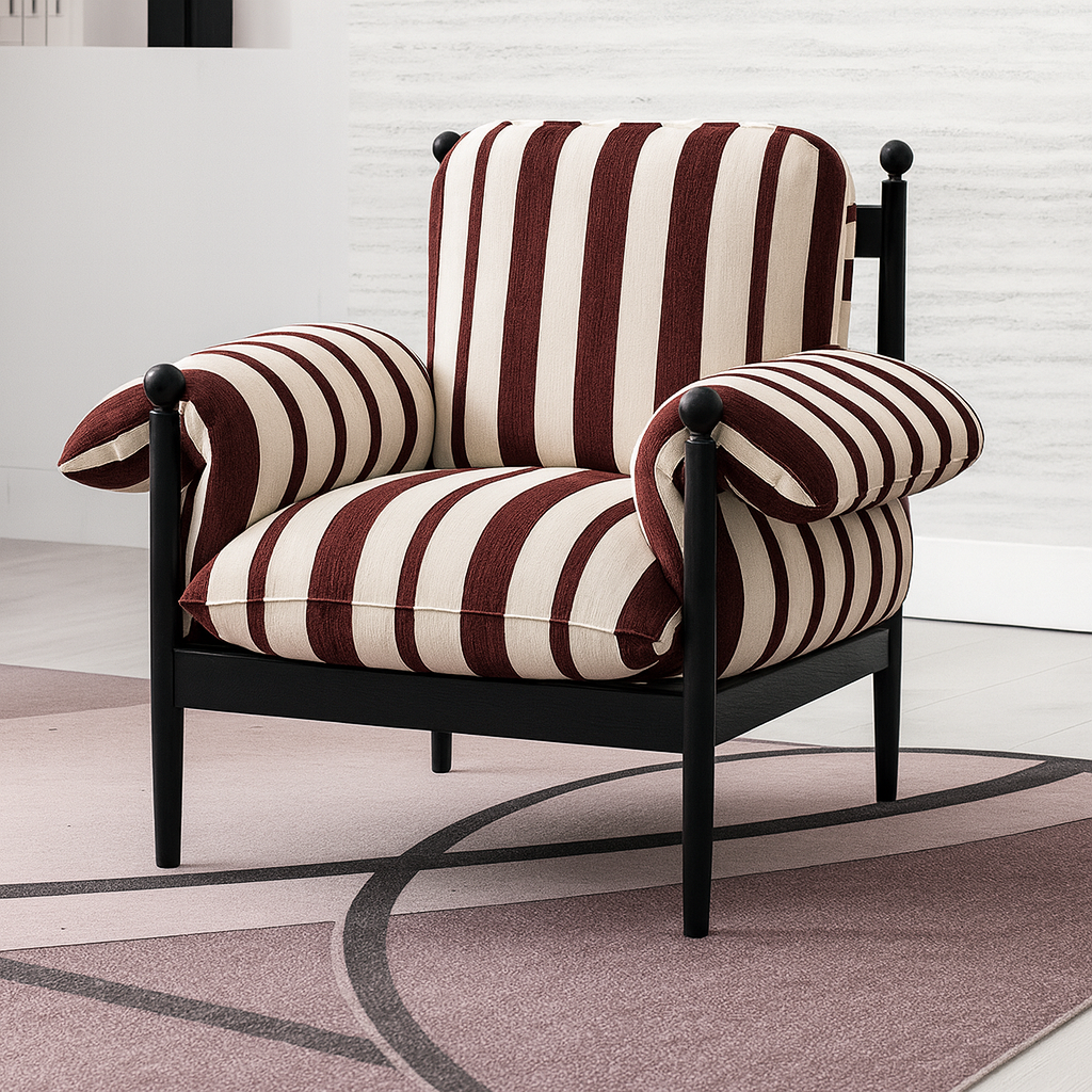 Modern Accent Chair With Striped Upholstered Seat For Living Room