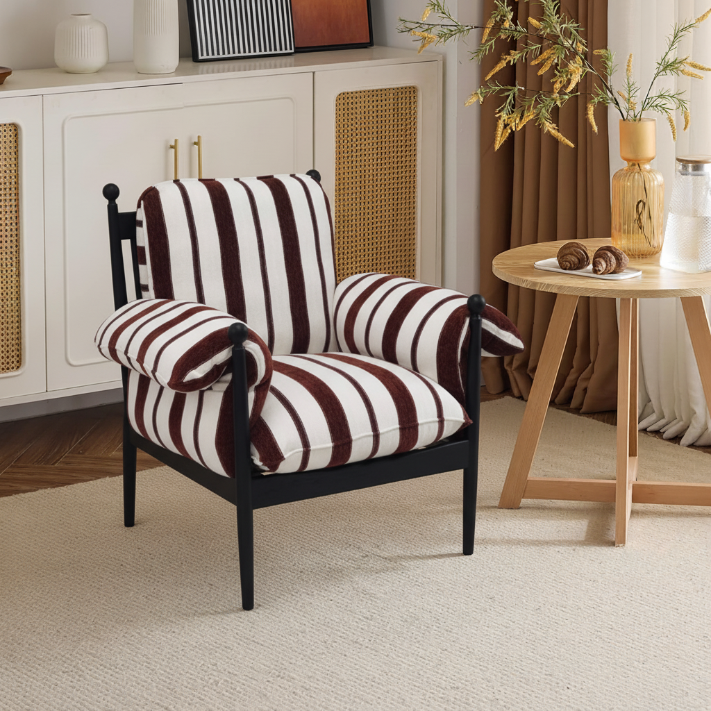 Modern Accent Chair With Striped Upholstered Seat For Living Room