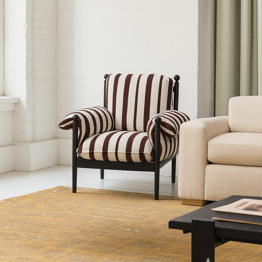 Modern Accent Chair With Striped Upholstered Seat For Living Room