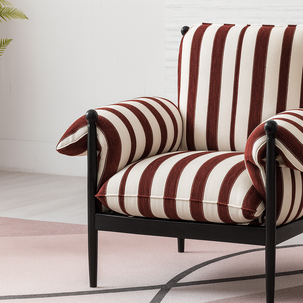 Modern Accent Chair With Striped Upholstered Seat For Living Room