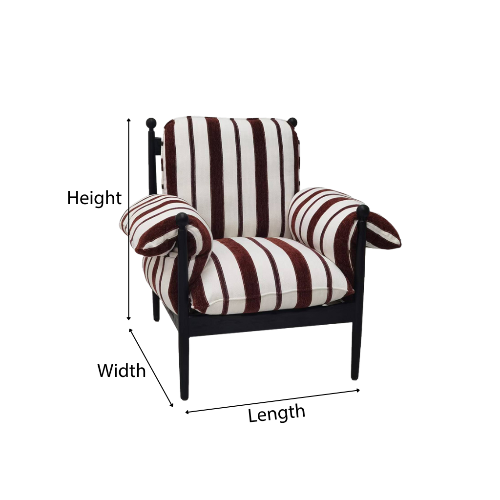 Modern Accent Chair With Striped Upholstered Seat For Living Room