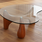 Modern Glass Coffee Table With Sculptural Wooden Base